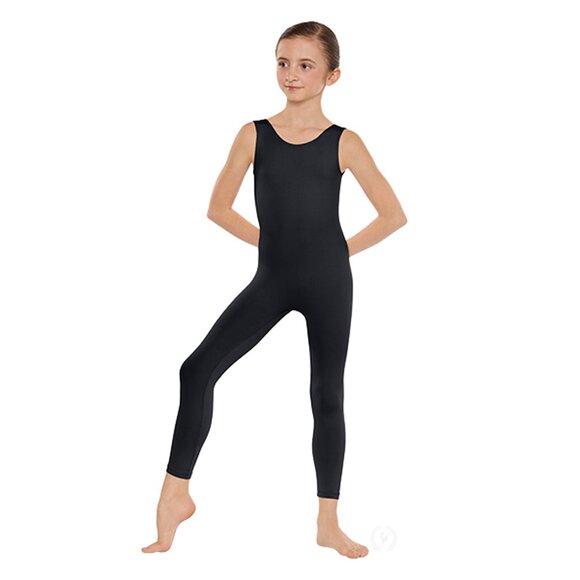 Black Dance Fitness Girls One Piece Tank Leotard Unitard — Eurotard Girls Large - Picture 1 of 4
